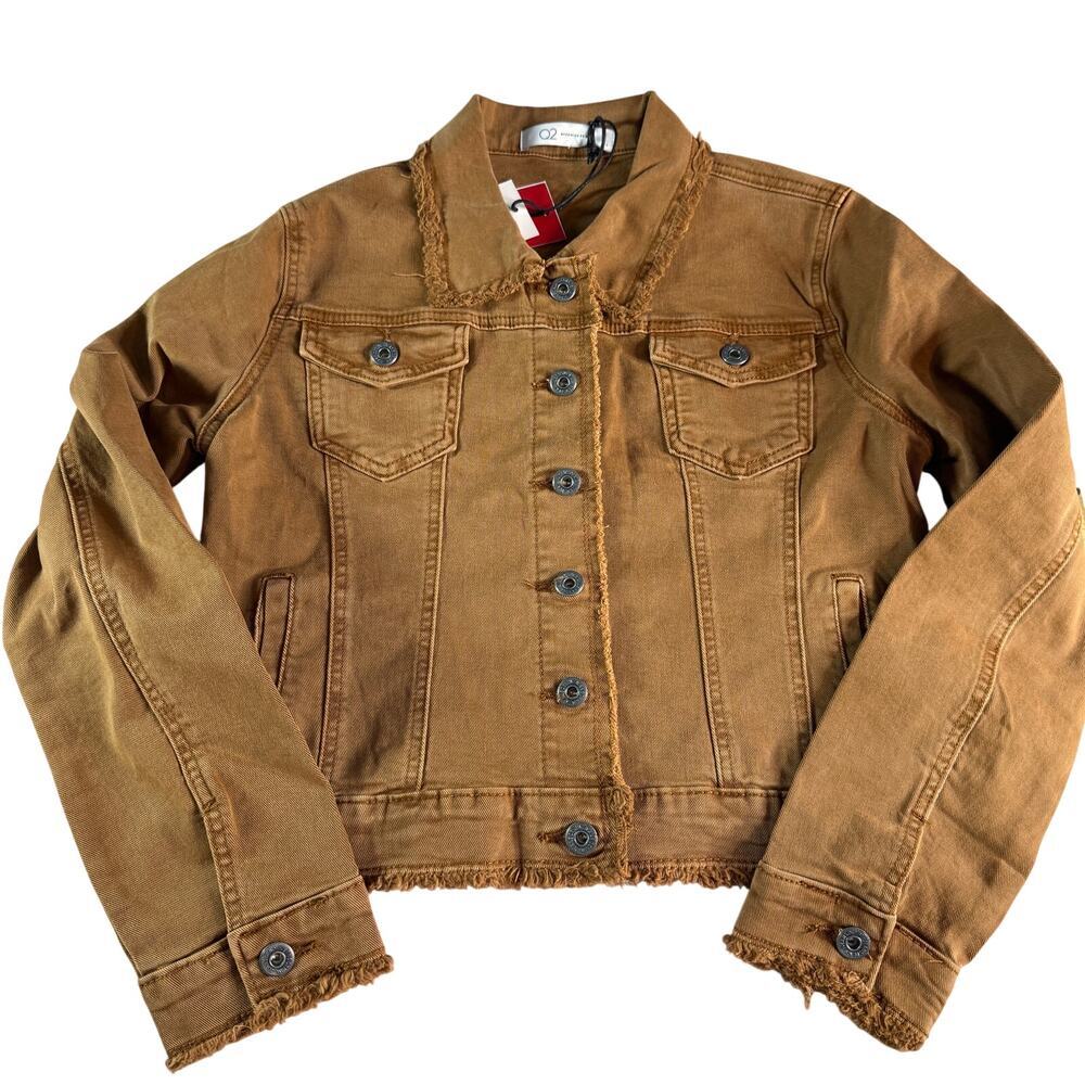 Q2 Women's sz US 6 Premium Denim Brown Stretch Trucker Jacket New with Tags
